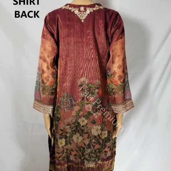 Pakistani Branded Fancy Embroidered Shaded Masuri 3-Piece Shalwar Kameez Orange - Picture 9 of 17